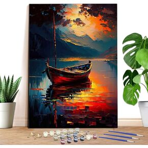 Reofrey Complete Adult Paint by Numbers Kit Boat - 40x50cm Canvas, Landscape Watercolor Paint - Acrylic Paint Set - Relaxing DIY Art for Beginners & Experts - Home Wall Decoration