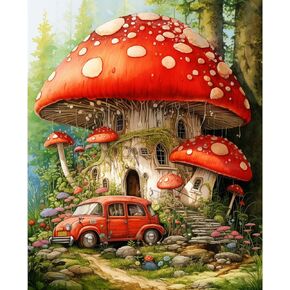 Tucocoo Magic Mushroom Paint by Numbers Forest House DIY Acrylic Painting Kit for Kids Adults Beginner DIY Acrylic Paint by Number Kits On Canvas Home Wall Decor for Living Room 16x20Inch no Frame