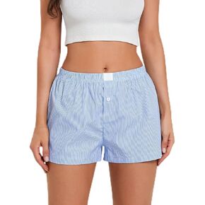 Boxers Shorts for Women Y2k Elastic Waist Striped Lounge Pajama Shorts Plaid Sleeping Pj Bottom Shorts