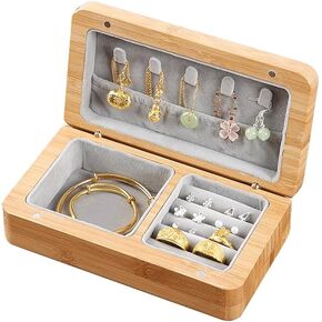 Wooden Jewelry Box with Velvet Trays, Travel Jewelry Storage Organizer Case for Necklaces Bracelets Earrings Rings Women Girls (Cherry)