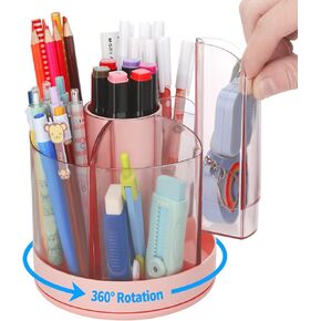 LETURE Desk Organizer Rotating Pen Pencil Holder, 360-degree Rotating Clear Makeup Brush Organizer for Desk, Desktop Stationery Organizer Caddy for Office School Home & Art Supplies (Blue)