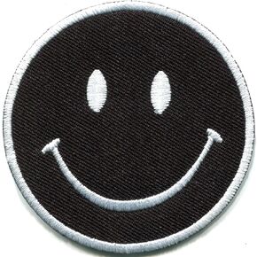 Smiley face black boho 70's retro smile fun embroidered applique iron-on patch new