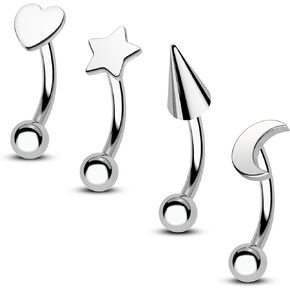 COCHARM Titanium Heart Star Moon Rook Spike Piercing Jewelry 16g, Surgical Steel Rook Earrings for Women Man, Silver Vertical Labret Jewelry, 8mm Spike Eyebrow Piercing Jewelry