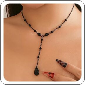 Gothic Blood Drop Y Necklace,Red Teardrop Necklace Goth Black Beaded Necklaces Punk Style Y2K Black Choker Necklace Halloween Necklace Gothic Jewelry Gift for Women