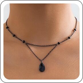 Gothic Blood Drop Y Necklace,Red Teardrop Necklace Goth Black Beaded Necklaces Punk Style Y2K Black Choker Necklace Halloween Necklace Gothic Jewelry Gift for Women
