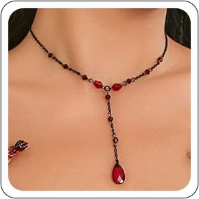 Gothic Blood Drop Y Necklace,Red Teardrop Necklace Goth Black Beaded Necklaces Punk Style Y2K Black Choker Necklace Halloween Necklace Gothic Jewelry Gift for Women in Saudi Arabia