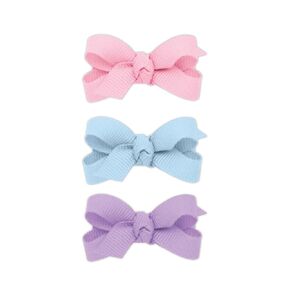 Wee Ones Girls' MULTIPACK Three Baby Grosgrain Bows with Knot Wrap Centers on WeeStay Hair Clips, White, Light Pink, Hot Pink