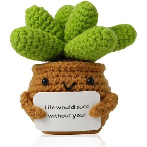 Crochet Potted Plants, Creative Knitted Potted Plants Mini Cute Emotional Positive Succulents Positive Life Potato Doll Ornaments Gifts for Adults Kids Friends Home Office Desk Decoration