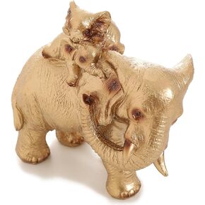 Good Luck Gold Elephant Statue Home Décor Elephant Carries Two Calves on Its Back Figurines Décor for Shelf Good Gifts for Elephant Lovers Decoration for Living Room, Bedroom, Office