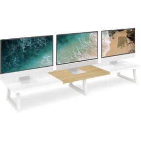 حامل شاشة مزدوج TEAMIX بطول 42 بوصة، يدعم ما يصل إلى 300 رطل، أرجل فولاذية خشبية، 3 حامل شاشات لتنظيم سطح المكتب وتوفير المساحة in Kuwait