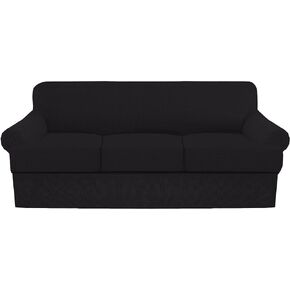 4 Pieces Sofa Covers Stretch Couch Covers for T Cushion Sofa Slipcovers Soft Furniture Covers with 3 Individual T Cushion Shape Seat Covers (Brown, Sofa)
