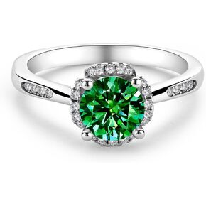 Classic Women Ring Green Moissanite - 1.0 carat 18K White Gold Plated S925 Silver Jewelry with Gift Box
