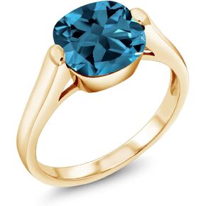 Gem Stone King 18K Yellow Gold Plated Silver London Blue Topaz Ring For Women | 4.35 Cttw | Cushion 10MM | Gemstone Birthstone Available In Size 5, 6, 7, 8, 9