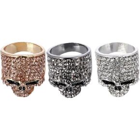 Set Of 3 Chino Antrax Silver, Black, Gold Skull Ring Cubic Zirconia Sinaloa Cartel