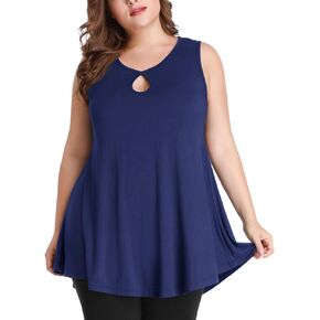 MONNURO Women's Plus Size Sleeveless Keyhole Summer Sexy Shirts Casual Loose Flowy Swing Tunic Tank Tops
