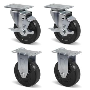 4 inch Caster Wheels, Hard Rubber Heavy Duty Caster with Brake, Set of 4 Loading Capacity 1200LB Total for Hand Trolley, Movable Furniture (4 Pack Brake）