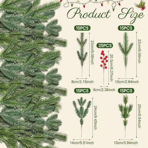 100 Pcs Artificial Christmas Pine Stem Picks Bulk Xmas Red Berry Floral Picks Holly Leaves Sprays Fake Pine Branches Twig for Christmas Craft Winter Holiday Party Home Decor, 10 Styles in Saudi Arabia
