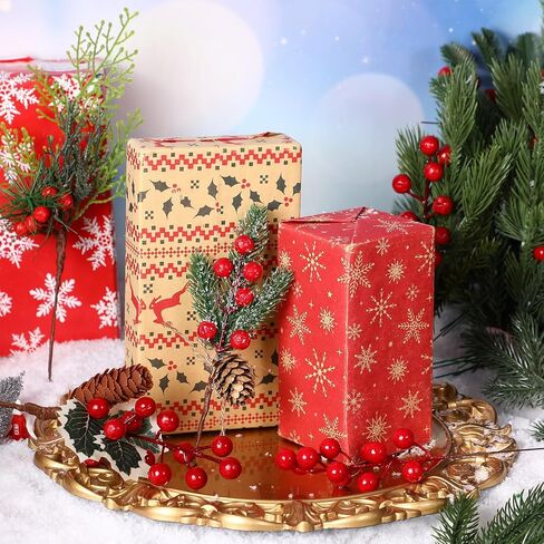 100 Pcs Artificial Christmas Pine Stem Picks Bulk Xmas Red Berry Floral Picks Holly Leaves Sprays Fake Pine Branches Twig for Christmas Craft Winter Holiday Party Home Decor, 10 Styles in Saudi Arabia