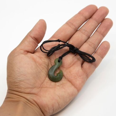 100% New Zealand Jade Necklace for Men and Women, Hand Carved Maori Necklace Jade Pendant for Men With Black Adjustable Cord, New Zealand Pounamu Green Stone Necklace, Hook Design Nephrite Jade Necklace 1.2in (30mm) in Saudi Arabia