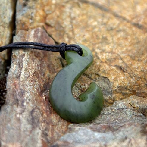 100% New Zealand Jade Necklace for Men and Women, Hand Carved Maori Necklace Jade Pendant for Men With Black Adjustable Cord, New Zealand Pounamu Green Stone Necklace, Hook Design Nephrite Jade Necklace 1.2in (30mm) in Saudi Arabia