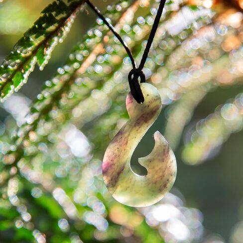 100% New Zealand Jade Necklace for Men and Women, Hand Carved Maori Necklace Jade Pendant for Men With Black Adjustable Cord, New Zealand Pounamu Green Stone Necklace, Hook Design Nephrite Jade Necklace 1.2in (30mm) in Saudi Arabia