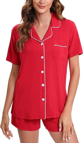 طقم بيجامات نسائي ناعم بأزرار سفلية ملابس نوم بأكمام قصيرة من Pjs طقم ملابس ليلية in Kuwait