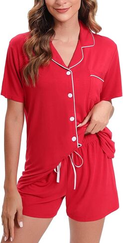 طقم بيجامات نسائي ناعم بأزرار سفلية ملابس نوم بأكمام قصيرة من Pjs طقم ملابس ليلية in Kuwait