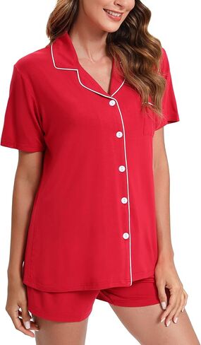 طقم بيجامات نسائي ناعم بأزرار سفلية ملابس نوم بأكمام قصيرة من Pjs طقم ملابس ليلية in Kuwait