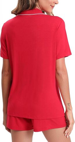 طقم بيجامات نسائي ناعم بأزرار سفلية ملابس نوم بأكمام قصيرة من Pjs طقم ملابس ليلية in Kuwait