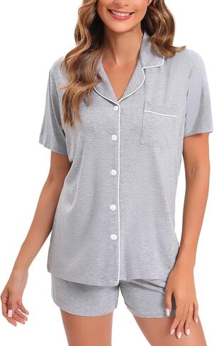 Women's Pajamas Set Soft Button Down Sleepwear Short Sleeve Pjs Set Nightwear Lounge Sets in Saudi Arabia