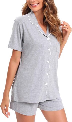 Women's Pajamas Set Soft Button Down Sleepwear Short Sleeve Pjs Set Nightwear Lounge Sets in Saudi Arabia
