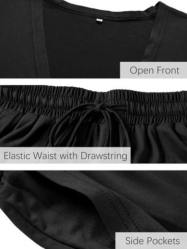 Les umes Women's 3 Piece Pajama Loungewear Set Long Cardigan Crop Tops High Waist Pants Sweatsuit Set in Saudi Arabia
