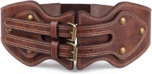 GABERLY Vintage Gothic Steampunk Brown Leather Belt for Women in Saudi Arabia