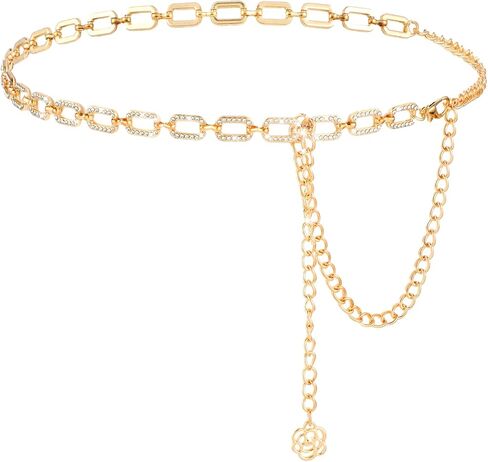 Rhinestone Belt Women, Adjustable Metal Waist Chain Belt Bling Skinny Belts for Wedding Bridal Pants Dress Belt in Saudi Arabia