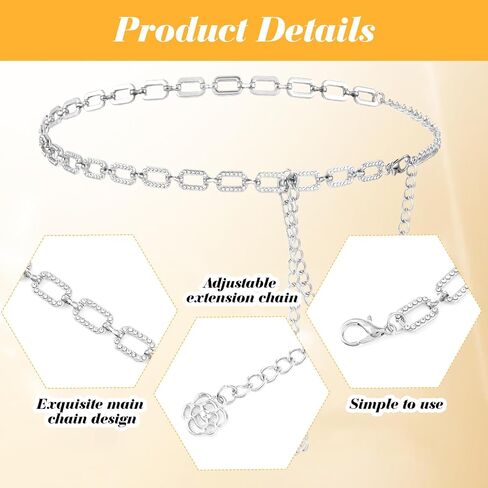 Rhinestone Belt Women, Adjustable Metal Waist Chain Belt Bling Skinny Belts for Wedding Bridal Pants Dress Belt in Saudi Arabia