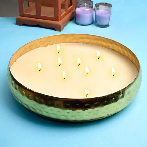 SATVIK 7.2 Inch Brass Scented Candle Urli Wax Urli Hammered Pattern Multi Wicks Tea Lights Flowers Handcrafted Bowl Indian Festive for Home Office Mandir Living Room Table Top Diwali Décor Gifts Item in Saudi Arabia