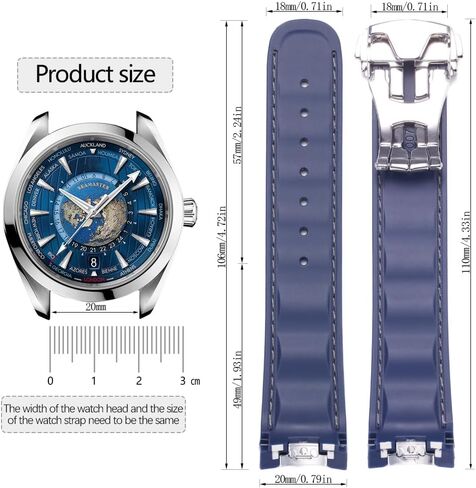 20mm Curved End Rubber Silicone Replacement Strap Compatible with Omega Seamaster 300 AT150 Aqua Terra 8900 Watch Band Steel Buckle Bracelet in Kuwait