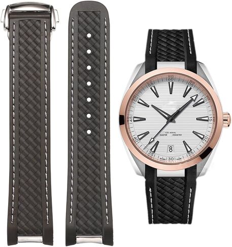 20mm Curved End Rubber Silicone Replacement Strap Compatible with Omega Seamaster 300 AT150 Aqua Terra 8900 Watch Band Steel Buckle Bracelet in Kuwait