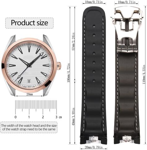 20mm Curved End Rubber Silicone Replacement Strap Compatible with Omega Seamaster 300 AT150 Aqua Terra 8900 Watch Band Steel Buckle Bracelet in Kuwait