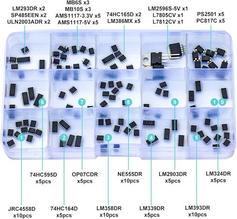 SMD الدائرة المتكاملة JRC4558D LM358DR 74HC595D NE555DR LM324DR ULN2003ADR 74HC165D LM386MX L7805CV مضخم التشغيل/سجلات التحول/منظم الجهد/بوابة المنطق IC مجموعة متنوعة من المقبس in Kuwait
