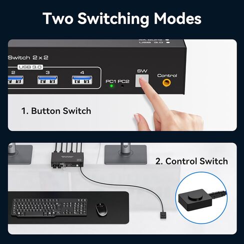 HDMI KVM Switch Dual Monitor 2 Computers KVM Switch Support 4K@60Hz USB 3.0 KVM Switches Share Dual Monitors and 4 USB 3.0 Ports Support Extended/Copy Mode with DC 12V Adapter&Wired Controller in Kuwait