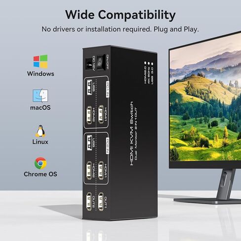 HDMI KVM Switch Dual Monitor 2 Computers KVM Switch Support 4K@60Hz USB 3.0 KVM Switches Share Dual Monitors and 4 USB 3.0 Ports Support Extended/Copy Mode with DC 12V Adapter&Wired Controller in Kuwait