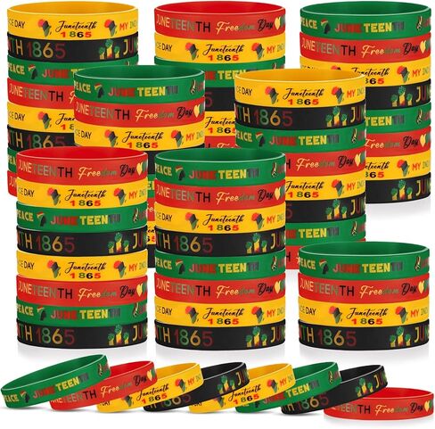 100 Pcs Juneteenth Day Silicone Wristband Black Freedom Day Rubber Bracelets Juneteenth Decorations Patriotic Bracelets Bulk for African Afro American Independence Day Party Favors, 4 Styles in Saudi Arabia