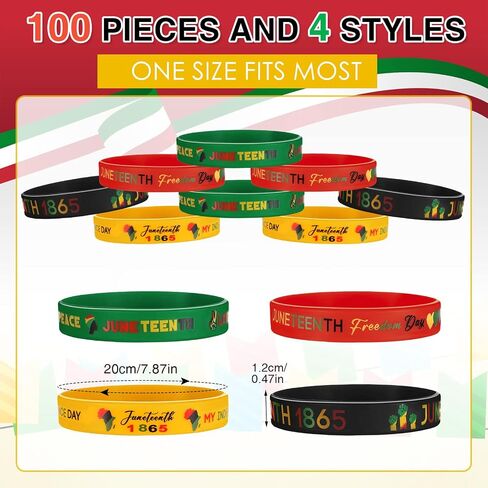 100 Pcs Juneteenth Day Silicone Wristband Black Freedom Day Rubber Bracelets Juneteenth Decorations Patriotic Bracelets Bulk for African Afro American Independence Day Party Favors, 4 Styles in Saudi Arabia
