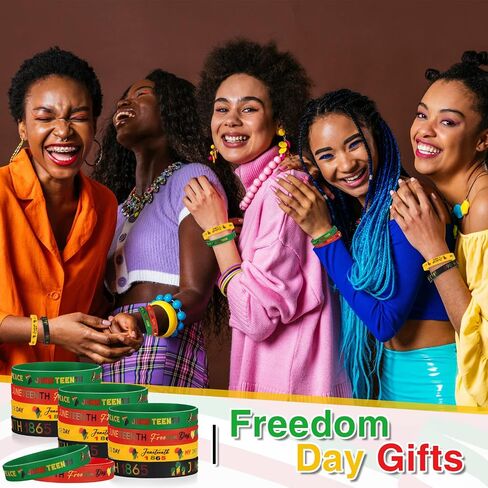 100 Pcs Juneteenth Day Silicone Wristband Black Freedom Day Rubber Bracelets Juneteenth Decorations Patriotic Bracelets Bulk for African Afro American Independence Day Party Favors, 4 Styles in Saudi Arabia