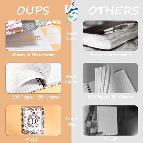 Hardcover Spiral Notebook Journal 8.5" x 11", 300 Pages Journals for Women Men, A4 Large College Ruled Notebooks, Cute Floral Letter Spiral Journal for Writing, Work, Business, School (8.5" x 11" A4, A) in Saudi Arabia