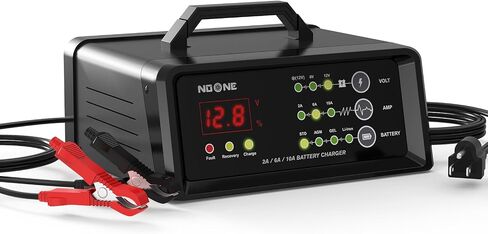 NOONE 2A/6A/10A Car Battery Charger, 6V/12V Smart Fully Automatic Battery Charger Maintainer, Trickle Charger, Battery Desulfator for Car, Motorcycle, Boat, Lawn Mower, Marine Lead Acid Batteries in Kuwait