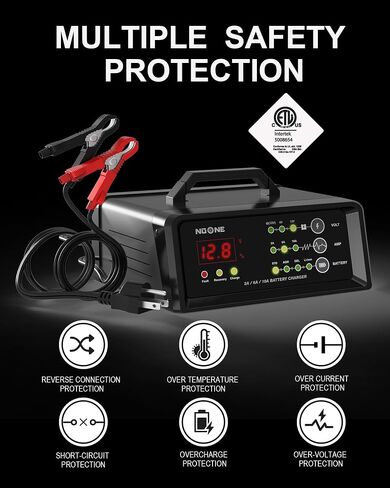 NOONE 2A/6A/10A Car Battery Charger, 6V/12V Smart Fully Automatic Battery Charger Maintainer, Trickle Charger, Battery Desulfator for Car, Motorcycle, Boat, Lawn Mower, Marine Lead Acid Batteries in Kuwait