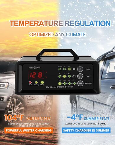 NOONE 2A/6A/10A Car Battery Charger, 6V/12V Smart Fully Automatic Battery Charger Maintainer, Trickle Charger, Battery Desulfator for Car, Motorcycle, Boat, Lawn Mower, Marine Lead Acid Batteries in Kuwait