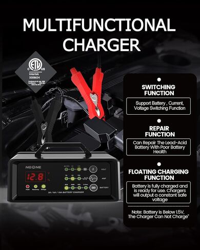 NOONE 2A/6A/10A Car Battery Charger, 6V/12V Smart Fully Automatic Battery Charger Maintainer, Trickle Charger, Battery Desulfator for Car, Motorcycle, Boat, Lawn Mower, Marine Lead Acid Batteries in Kuwait
